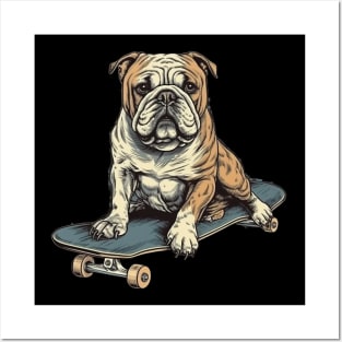 Bulldog on a skateboard Posters and Art